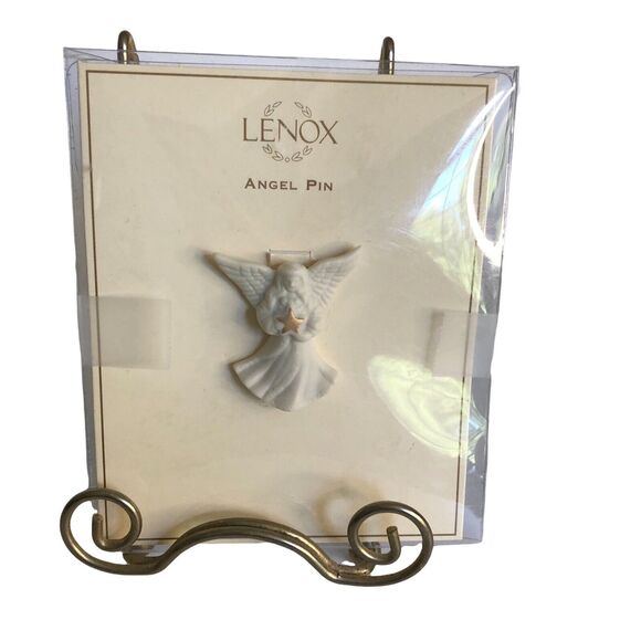 Lenox Porcelain Angel Holding A Gold Star Brooch Pin Vintage New In Box Gift - Picture 1 of 4